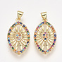 Brass Micro Pave Cubic Zirconia Pendants, Horse Eye, Golden