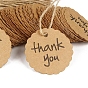 50Pcs Round Paper Thank You Hanging Gift Tags, with Hemp Cord, for Party Gift Packaging
