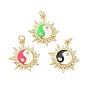 Brass Micro Pave Clear Cubic Zirconia Pendants, with Enamel, Sun with Tai Chi Symbol Charms, Rack Plating, Long-Lasting Plated, Cadmium Free & Lead Free, Real 18K Gold Plated