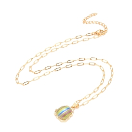 Rainbow Color Pride Necklace, Glass Pendant Necklace with Alloy Paperclip Chain for Women
