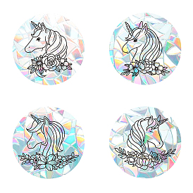 Gorgecraft 4Pcs Round with Unicorn Waterproof PVC Electrostatic Wall Stickers, for Living Room TV Wall Decoration