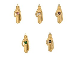 304 подвески из нержавеющей стали с кубическим цирконием, рука хамса с сердечным шармом, долговечный, ионное напыление (IP) реальное 18позолоченное золотом