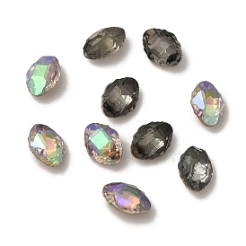 Glass Rhinestone Cabochons, Pointed Back & Back Plated, Faceted, Oval