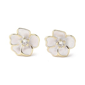 Boucles d'oreilles à tige en laiton émaillé camélia, plaqué longue durée, fleur