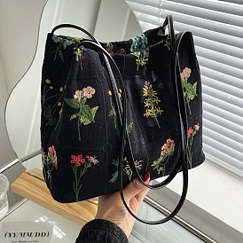 Flower Printed Polyester Women's Tote Bags, Shoulder Bags Bucket Bags, Rectangle