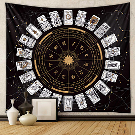 Constelación de sol y tarot de estrellas tela decorativa, tapiz de pared de astrología bohemia de poliéster, para la decoración de la sala de estar del dormitorio, Rectángulo