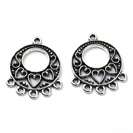 Tibetan Style Alloy Chandelier Component Links, Lead Free & Cadmium Free, Flat Round with Heart
