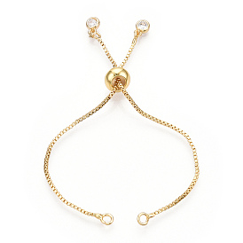 Fabricación de pulseras deslizantes de cadenas de caja de latón, con lengüeta de cadenas de diamantes de imitación de cristal, apto para encantos de conector
