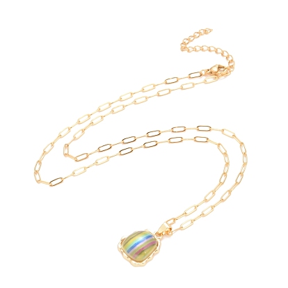 Rainbow Color Pride Necklace, Glass Pendant Necklace with Alloy Paperclip Chain for Women