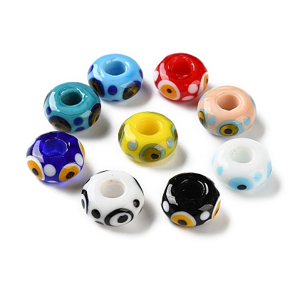 Handmade Lampwork European Beads, Large Hole Beads, Rondelle with Evil Eye