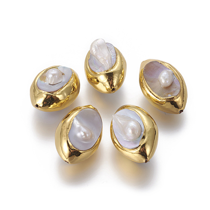 Natural Baroque Pearl Cultured Freshwater Pearl Beads, with Golden Plated Brass Findings, Nuggets