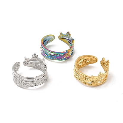 304 Stainless Steel Crown Open Cuff Ring for Women