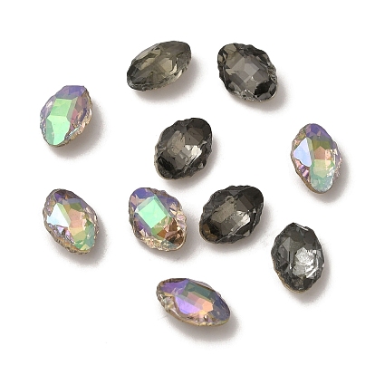Cabujones de diamantes de imitación de cristal, puntiagudo espalda y dorso plateado, facetados, oval