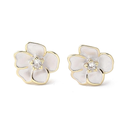 Boucles d'oreilles à tige en laiton émaillé camélia, plaqué longue durée, fleur
