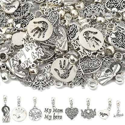 80pcs 8 breloques pendantes européennes en alliage de style, formes mixtes, la fête des mères