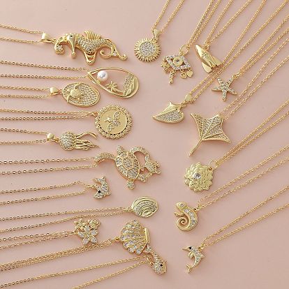 Ожерелья с подвесками Ocean Summer из латуни с прозрачными кубическими цирконами и паве, золотые