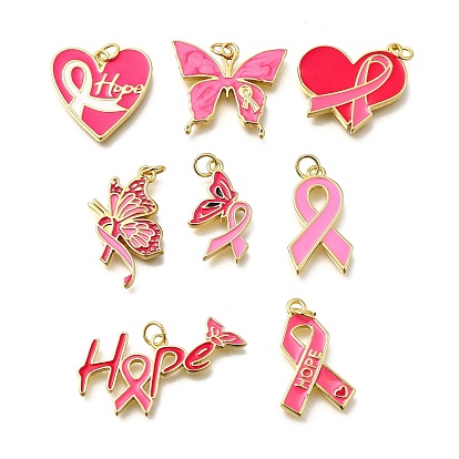 Октябрь рак груди розовая лента осведомленности латунные эмалевые подвески, с целью перехода в кольце, реальный 18 k позолоченный