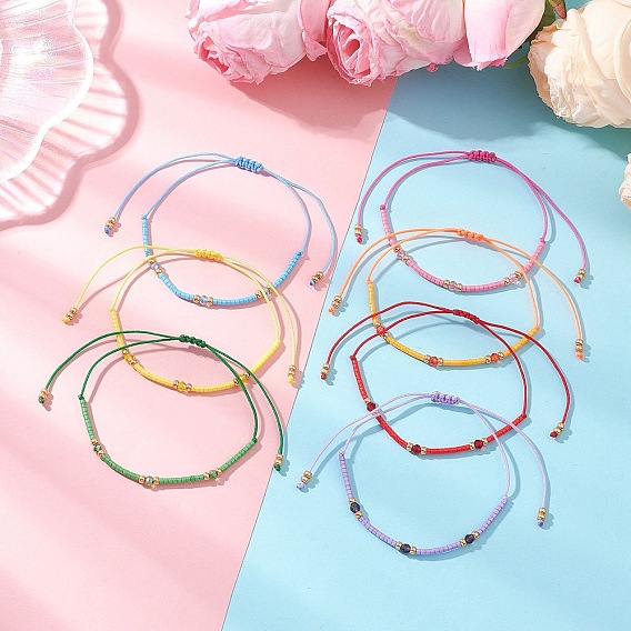 7 шт. 7 цвета, регулируемые круглые стеклянные бусины, плетеные браслеты из бусин для женщин