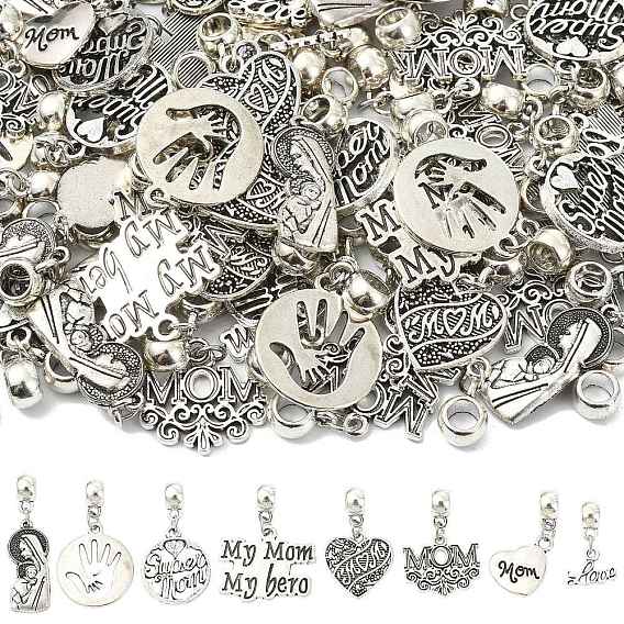 80Pcs 8 Style Alloy European Dangle Charms, Mixed Shapes, Mother's Day