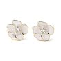 Camellia Brass Enamel Stud Earring Findings, Long-lasting Plated, Flower