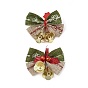 Christmas Polyester Bowknot Ornament Accessories, with Iron Bell, PVC Findings, Golden