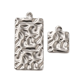 Textured 304 Stainless Steel Pendants, Stainless Steel Color, Rectangle/Square Charm