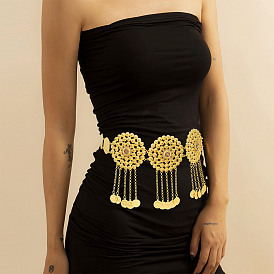 Сплав кристалл горный хрусталь монета звено полые цветы кисточка пояс тела цепи для женщин