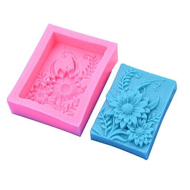 Food Grade Silicone Soap Molds, for Handmade Massage Bar Soap Making, Rectangle with Sunflower Pattern