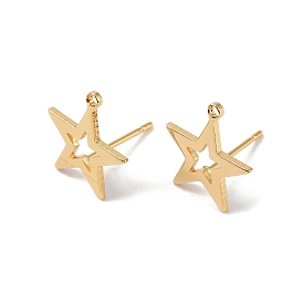 Brass Stud Earring Findings, with Loop, Hollow Star