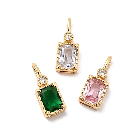 Латунь с кубическим цирконием подвеской, прямоугольник амулеты, без никеля , реальный 18 k позолоченный