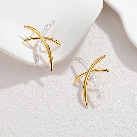 Двухцветные 304 серьги-гвоздики из нержавеющей стали, изогнутая линия