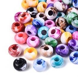 Двухцветные непрозрачные акриловые европейские бусины, рондель, большое отверстие шарик