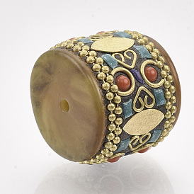 Resin Beads, Handmade Indonesia Style, with Brass Findings, Column