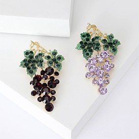 Grape Rhinestone Pins, Golden Alloy Brooches for Girl Women Gift