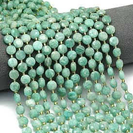 Природных амазонит бисер нитей, граненый шестиугольный разрез, плоско-круглые, с бисером
