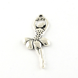 Ballet Dancer Tibetan Style Alloy Big Pendants, Cadmium Free & Lead Free, 51x20.5x3mm, Hole: 2mm, about 370pcs/1000g