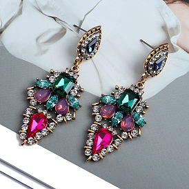 Geometric Crystal Glass Pendant Earrings for Wedding Party, High-end Jewelry with Unique Design