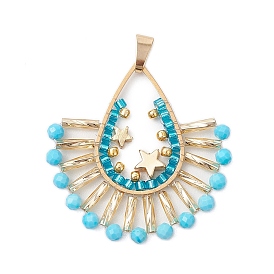 Подвески из витого стеклянного веера в стиле бохо с бусинами, с 201 фурнитурой из нержавеющей стали, латунными бусинами и бусинами из натурального магнезита