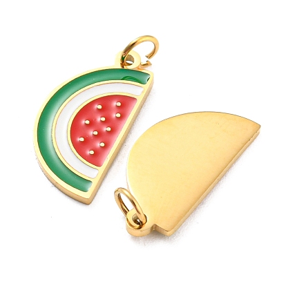 304 Stainless Steel Charms, with Enamel and Jump Ring, Real 14K Gold Plated, Watermelon Charm