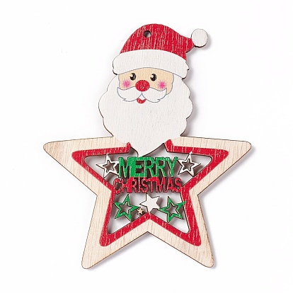 Christmas Spray Painted Wood Big pendants, Santa Claus with Star, Merry Christmas
