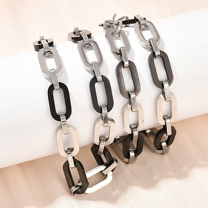 201 ожерелья из овальных звеньев из нержавеющей стали для женщин, с 304 нержавеющей стали застежки, цвет нержавеющей стали