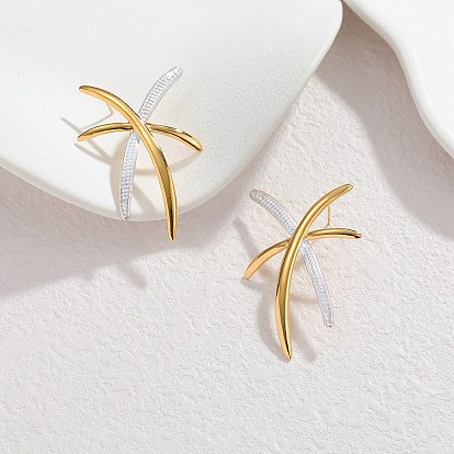 Двухцветные 304 серьги-гвоздики из нержавеющей стали, изогнутая линия