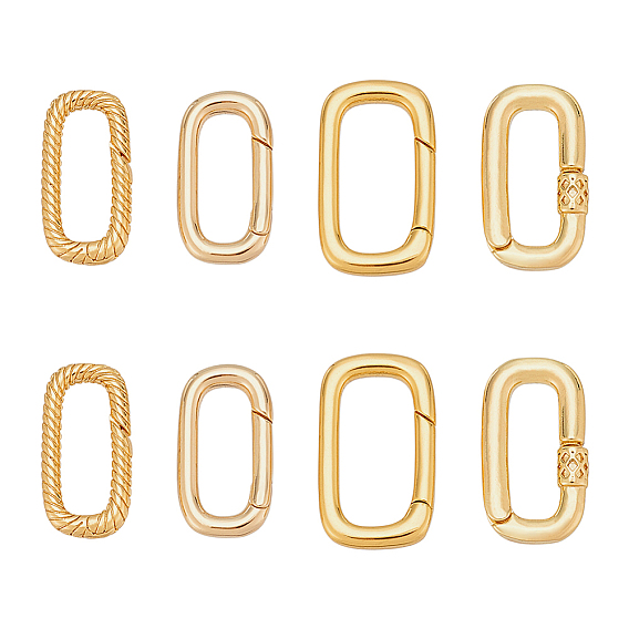8шт 4 стили латунные пружинные затворные кольца, без кадмия, без никеля и без свинца, овальные