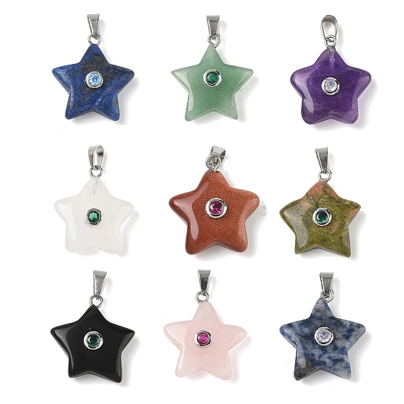 Драгоценный камень подвески, подвески-звезды с 201 микрофиброй из нержавеющей стали и кубическими циркониями, цвет нержавеющей стали