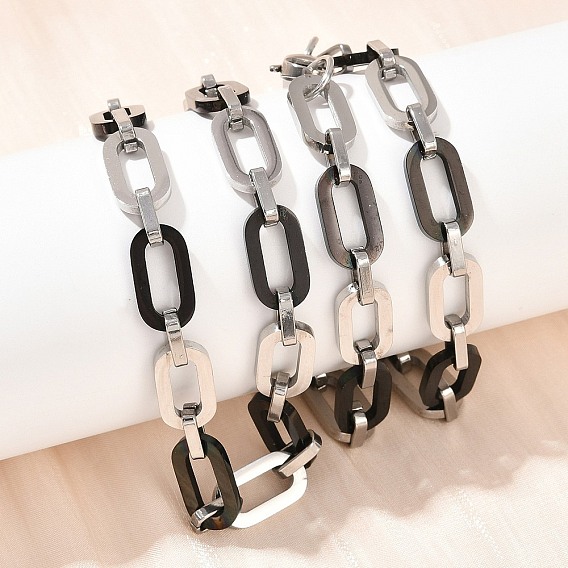 201 ожерелья из овальных звеньев из нержавеющей стали для женщин, с 304 нержавеющей стали застежки, цвет нержавеющей стали
