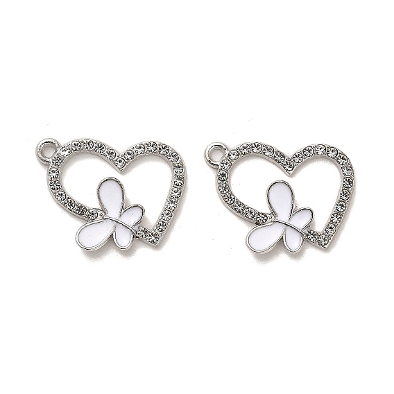 Подвески из эмали и сплава, с кристально горный хрусталь, платина, сердце с подвеской в виде бабочки