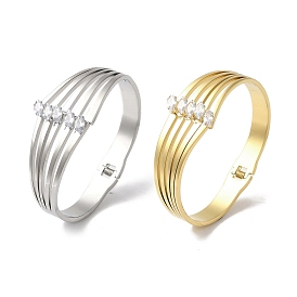 304 Stainless Steel & Teardrop Glass Hinged Bangles for Women