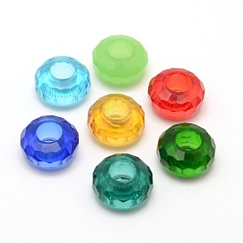 Faceted Glass Rondelle Large Hole European Beads, 13x7mm, Hole: 5mm
