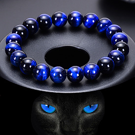 Natural Blue Tiger Eye Stone Bracelet with Eagle Eye and Cat's Eye Beads - DIY Handmade Jewelry (6/8/10mm)