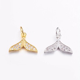 Brass Micro Pave Cubic Zirconia Charms, Tail Shape